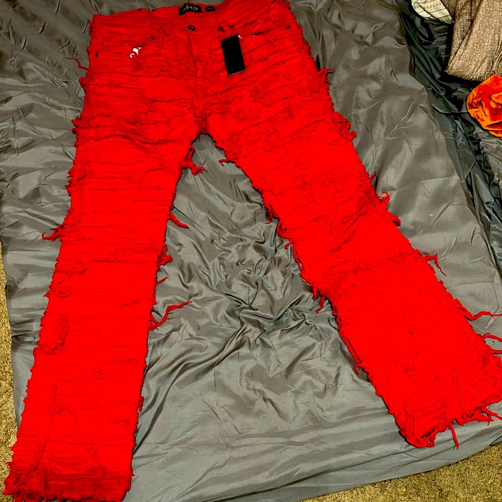 Men’s Red Jeans, Size 34, Brand AHP